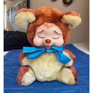 Vintage Rushton Bear Rubber Face Crying Bear Sad 9” Plush Stuffed Animal Toy 80B